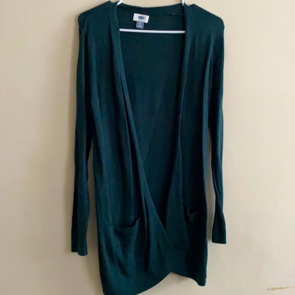 Green cardigan sweater